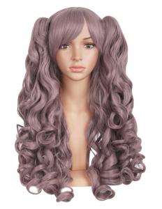 Gray purple curly long wig 70 cm with ponytails, cosplay costume