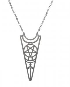 Moon and pentacle metal triangle Necklace, nugoth inca