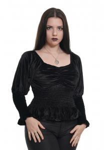 Elastic black velvet Top, pleats and puffed sleeves, elegant aristocratic Gothic