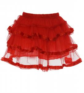Red elastic frilly tulle mini skirt with lace, rock kawaii burlesque