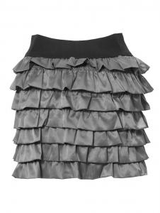 Grey mini skirt with satin ruffles, black elastic, kawaii cybergoth