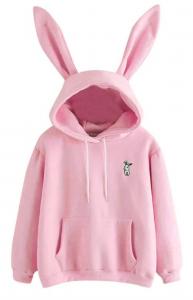 Pink hoodie sweatshirt with bunny ears, cute kawaii
