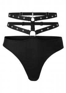 Black Satin high waist panties with studded straps harness, KILLSTAR, glam rock fetish