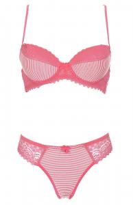 Flashy pink striped and lace lingerie set, Underwear Bra Set