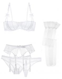 5pcs white lingerie set with transparent lace, sexy underwear