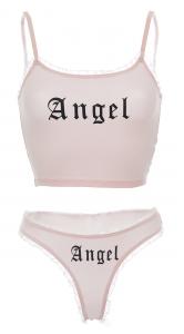 Cute Angel pink lingerie sleepwear set with lace