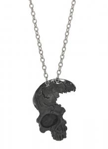 Half black skull pendant necklace with silver chain, gothic