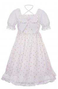 White dress with small flowers, bow and lace, sweet lolita japan korea fashion