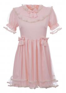 Pink princesse dress with bow and white fishnet, kawaii babygirl