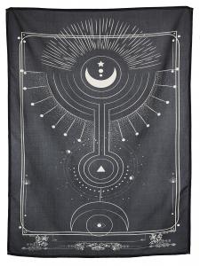Moon and sun pattern black wall tapestry, occult witchy