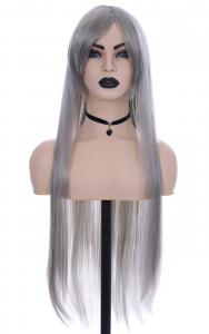 Grey silver long straight wig 80cm, Cosplay