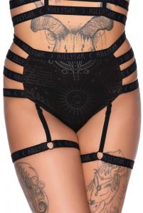 Sixth Sense Posing Black Panty with straps, garters and occult pattern KILLSTAR