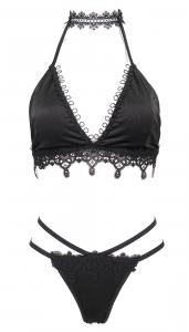 Elegant 2pcs black swimsuit with embroidery and chocker, bikini goth devil fashion