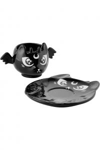 Magic black cat, Kittea Teacup and Saucer, cute goth witch