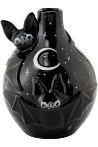 Black glossy bat, moon and stars Batty Vase, goth decoration, Killstar