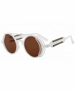 Brown round Sunglasses transparent frame, retro vintage aviator steampunk