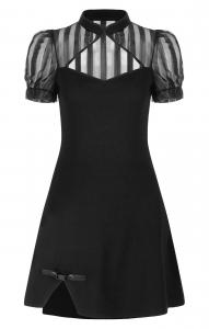 Striped transparent bolero effect black dress, cute casual gothic