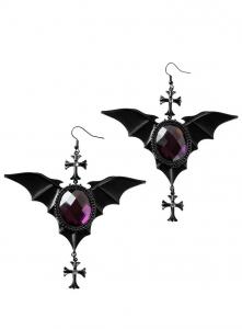 Evil Intentions Earrings, Black and purple bat, Killstar goth