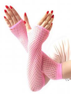Pair of pink fishnet mittens, half arm, cute kawaii cyber