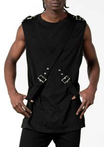 Black tank top with straps goth rock metal, Overtaker Vest KILLSTAR