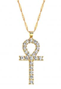 Golden color Egyptian ankh necklace with rhinestones, vampire occult