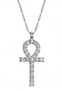 Silver color Egyptian ankh necklace with rhinestones, vampire occult