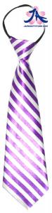 Cravate courte  fermeture blanche  rayures violettes