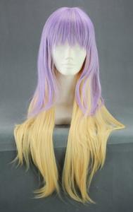 Perruque longue violette et blonde jaune 80cm, cosplay Byakyren Hijiri